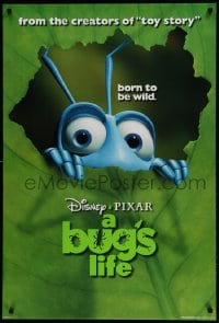 1c162 BUG'S LIFE teaser DS 1sh 1998 Disney, Pixar, close-up of ant peeking through leaf!