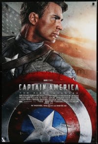 1c166 CAPTAIN AMERICA: THE FIRST AVENGER advance DS 1sh 2011 Chris Evans holding his shield!
