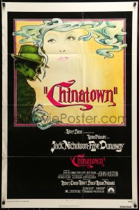 1c183 CHINATOWN 1sh 1974 art of Jack Nicholson & Faye Dunaway by Jim Pearsall, Polanski