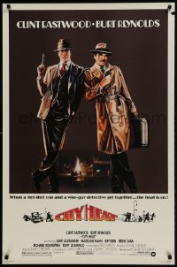1c189 CITY HEAT 1sh 1984 art of Clint Eastwood the cop & Burt Reynolds the detective by Fennimore!