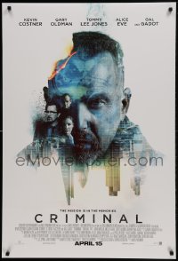 1c211 CRIMINAL advance DS 1sh 2016 Kevin Costner, Gary Oldman, Tommy Lee Jones, Reynolds, top cast
