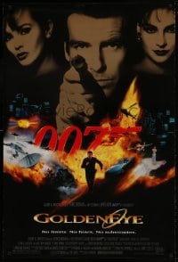 1c371 GOLDENEYE DS 1sh 1995 cast image of Pierce Brosnan as Bond, Isabella Scorupco, Famke Janssen!