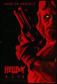 1c410 HELLBOY teaser 1sh 2004 Mike Mignola comic, cool red image of Ron Perlman, here to protect!