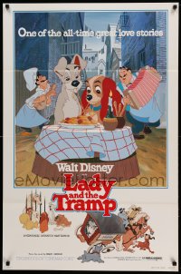 1c538 LADY & THE TRAMP 1sh R1980 Walt Disney romantic canine dog classic cartoon!