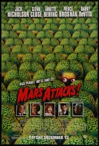1c602 MARS ATTACKS! advance DS 1sh 1996 directed by Tim Burton, great image of brainy aliens & cast