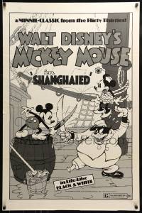 1c790 SHANGHAIED 1sh R1974 cool art of Mickey Mouse dueling Pegleg Pete w/swordfish!