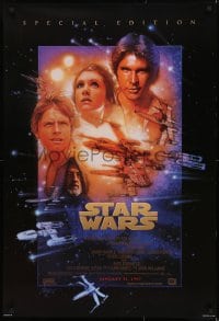 1c015 STAR WARS style B advance 1sh R1997 George Lucas, cool art by Drew Struzan!