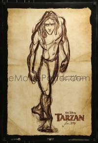 1c893 TARZAN teaser DS 1sh 1999 June, Walt Disney, Edgar Rice Burroughs, great sketch artwork!