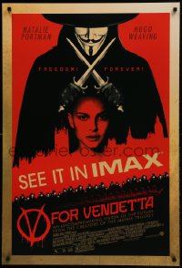 1c936 V FOR VENDETTA IMAX DS 1sh 2005 Wachowskis, Natalie Portman, silhouette of Hugo Weaving!