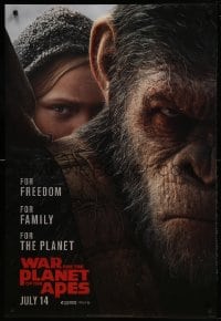 1c956 WAR FOR THE PLANET OF THE APES style B teaser DS 1sh 2017 close-up image of Caesar and Greer!