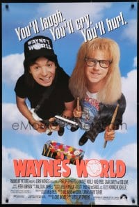 1c960 WAYNE'S WORLD 1sh 1991 Mike Myers, Dana Carvey, one world, one party, excellent!
