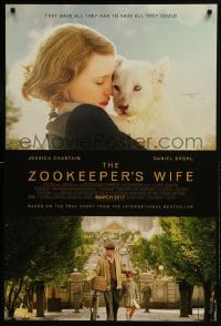 1c999 ZOOKEEPER'S WIFE advance DS 1sh 2017 Daniel Bruhl, Jessica Chastain with white tiger cub!