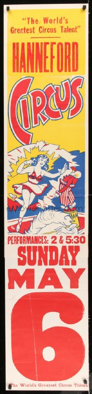 1d056 HANNEFORD CIRCUS 14x42 circus poster 1960s art of woman on horse, greatest circus talent!