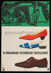 1d118 A CSALADNAK HETVEGERE TEXTILCIPOT Hungarian 22x33 1967 shoes/campers by Zsolt Boromissza!