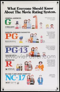 1d044 MOVIE RATING SYSTEM 1sh 1980s helpful MPAA guide, cool artwork by Clarke!