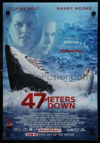 1d942 47 METERS DOWN 2-sided mini poster 2017 image of two trapped above wild Great White shark!