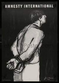 1d501 AMNESTY INTERNATIONAL 17x25 Danish special poster 1976 man with hands tied over black background!