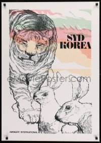 1d509 AMNESTY INTERNATIONAL 25x35 Danish special poster 1981 large cat & bunnies, Syd Korea!