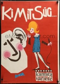 1d067 KI MIT SUG 20x28 Hungarian stage poster 1964 girl talking to a large head!
