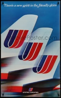 1d002 UNITED AIRLINES 25x40 travel poster 1970s image of airplane logo designed by Saul Bass!