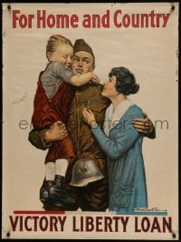 1d076 FOR HOME & COUNTRY 30x40 WWI war poster 1918 Alfred Everitt Orr art of reunited family!