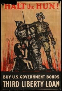 1d080 HALT THE HUN 20x30 WWI war poster 1918 striking artwork by H.P. Raleigh!