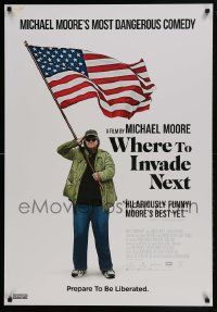 1f073 WHERE TO INVADE NEXT Canadian 1sh 2016 Michael Moore political documentary, waving U.S. flag
