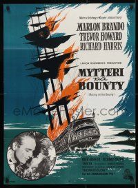 1f523 MUTINY ON THE BOUNTY Danish 1962 Marlon Brando, cool art of burning ship by Lettorp!