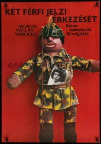 1f399 DVA MUZI HLASI PRICHOD Hungarian 22x32 1977 cool image of marionette in soldier's uniform!