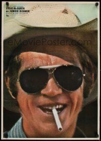 1f910 JUNIOR BONNER Japanese 1972 great close-up of smoking rodeo cowboy Steve McQueen!