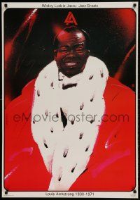 1f693 LOUIS ARMSTRONG: JAZZ GREATS commercial Polish 27x38 1980s Swierzy art of jazz great in fur!