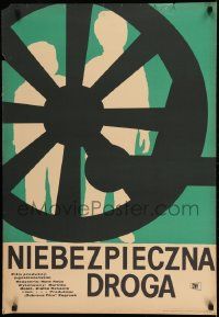 1f759 OPASNI PUT Polish 23x34 1965 Andrzej Onegin-Dabrowski artwork of wagon wheel and cast!