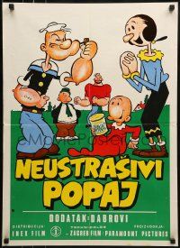 1f355 NEUSTRASIVI POPAJ Yugoslavian 20x27 1960s art of Popeye, Olive Oyl, Bluto, Wimpy, more!