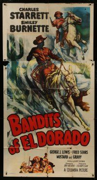 1g651 BANDITS OF EL DORADO 3sh 1949 art of Charles Starrett as The Durango Kid + Smiley Burnette!
