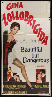 1g655 BEAUTIFUL BUT DANGEROUS 3sh 1957 full-length art of sexy Gina Lollobrigida, Vittorio Gassman