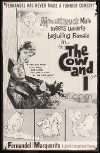 1g004 COW & I 33x51 poster 1960 moooonstruck Fernandel meets udderly beguiling female Marguerite!
