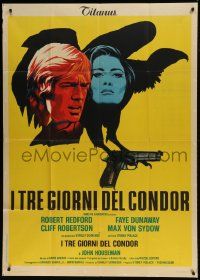 1g183 3 DAYS OF THE CONDOR Italian 1p 1976 different art of Robert Redford & Faye Dunaway!