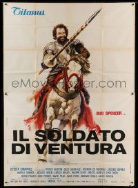 1g076 IL SOLDATO DI VENTURA Italian 2p 1976 art of soldier of fortune Bud Spencer on horseback!