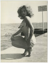 1h056 ABBE LANE 7.25x9.5 news photo 1956 sexy close up in bikini at Lido Beach in Venice!