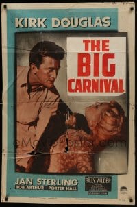 1j042 ACE IN THE HOLE 1sh 1951 Billy Wilder classic, c/u of Kirk Douglas choking Jan Sterling!