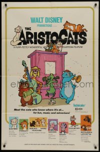 1j077 ARISTOCATS 1sh 1971 Walt Disney feline jazz musical cartoon, great colorful art!
