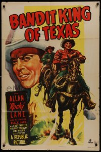 1j089 BANDIT KING OF TEXAS 1sh 1949 art of cowboy Allan Rocky Lane riding his horse Black Jack!