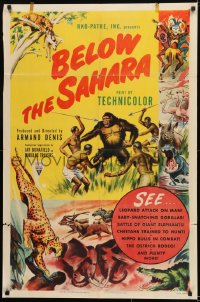 1j109 BELOW THE SAHARA 1sh 1953 great giant ape image vs. tribesmen artwork!
