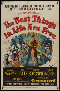 1j111 BEST THINGS IN LIFE ARE FREE 1sh 1956 Michael Curtiz, Gordon MacRae, art of gun & trumpet!
