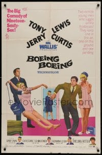 1j146 BOEING BOEING 1sh 1965 Tony Curtis & Jerry Lewis in the big comedy of nineteen sexty-sex!