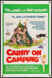 1j181 CARRY ON CAMPING 1sh 1971 Sidney James, English nudist sex, wacky outdoors artwork!