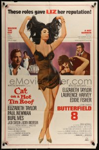 1j186 CAT ON A HOT TIN ROOF/BUTTERFIELD 8 1sh 1966 art of sexy Elizabeth Taylor in nightie!