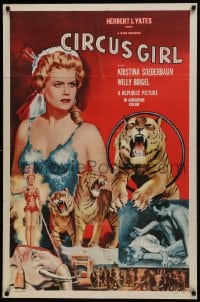 1j204 CIRCUS GIRL 1sh 1956 art of sexy Kristina Soederbaum w/circus tigers & elephants!