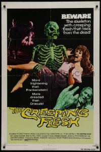 1j231 CREEPING FLESH 1sh 1972 Christopher Lee, Peter Cushing, cool art of skeleton holding girl!