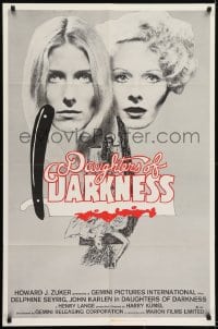 1j249 DAUGHTERS OF DARKNESS 1sh 1971 sexy vampires, cool art of bloody straight razor!